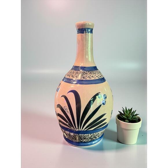Mexican Talavera Pottery Vase-Hand Painted Bird-Blue Green-13''-Puebla-Ceramic - Picture 6 of 8
